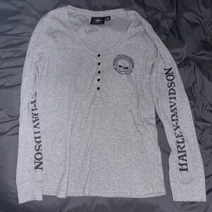 Harley-Davidson Gray Long Sleeve Tee with Vertical Lettering